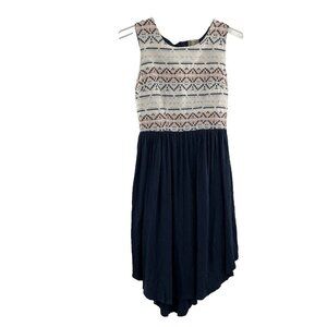 Anthropologie Dolan Sabado Dress Size Small‎ Navy Blue Ivory Aztec Print